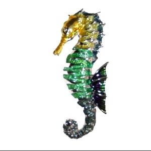 Enamel Rhodium Seahorse Pendant NWOT